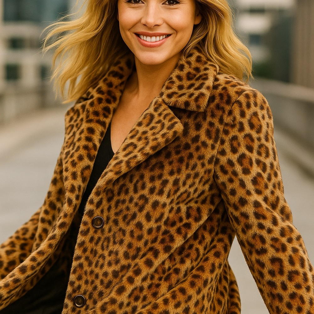 NWT Stylish Faux Fur Leopard Print Coat